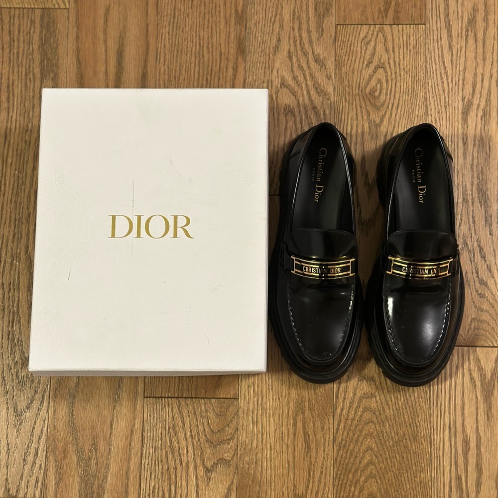 Dior Women’s Code Black Brushed Calfskin Loafers Size 41